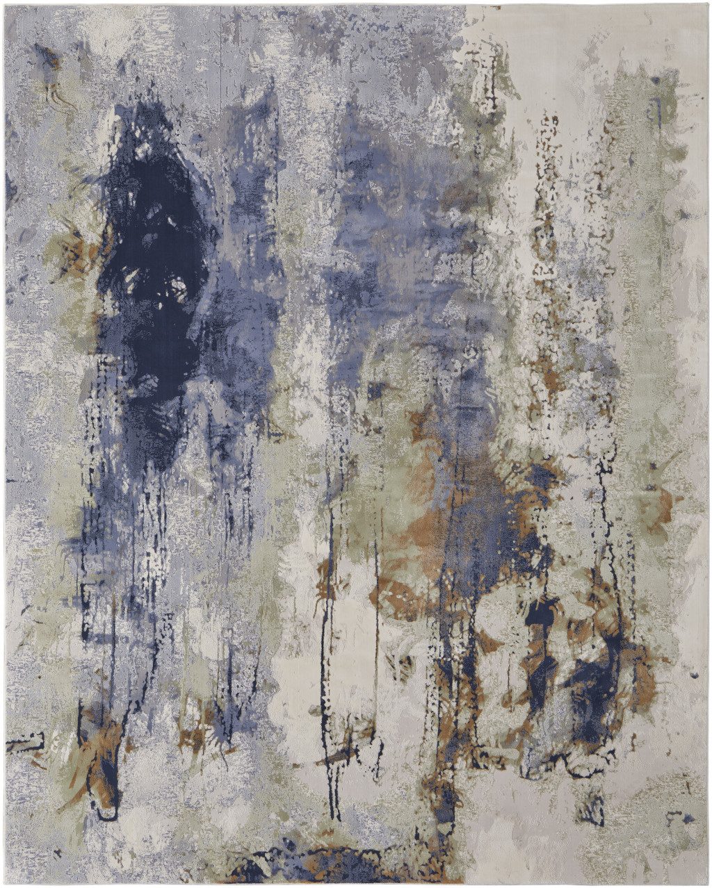 2′ X 3′ Blue Orange And Ivory Abstract Area Rug