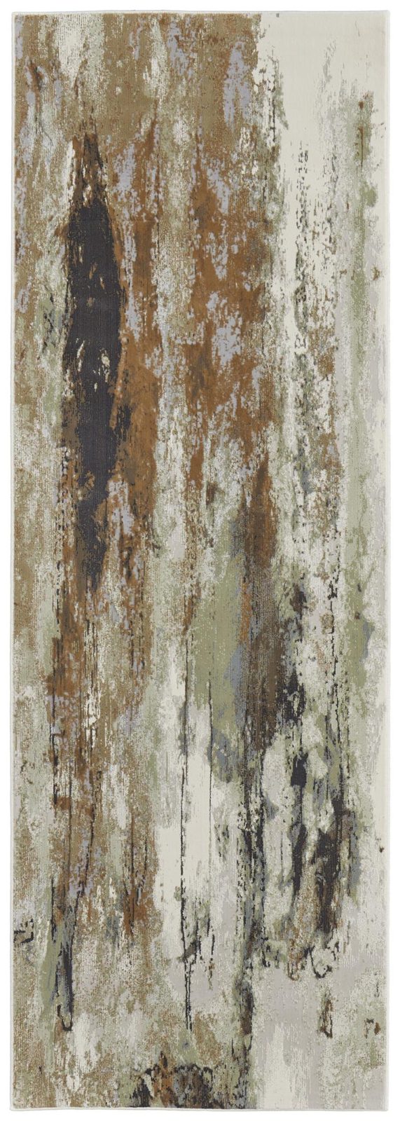 8′ Beige Bronze And Black Abstract Runner Rug