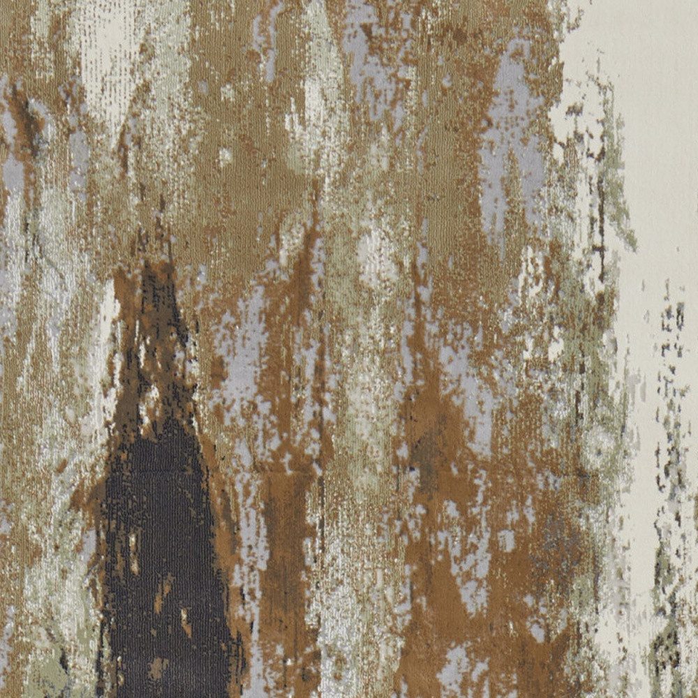 8′ Beige Bronze And Black Abstract Runner Rug