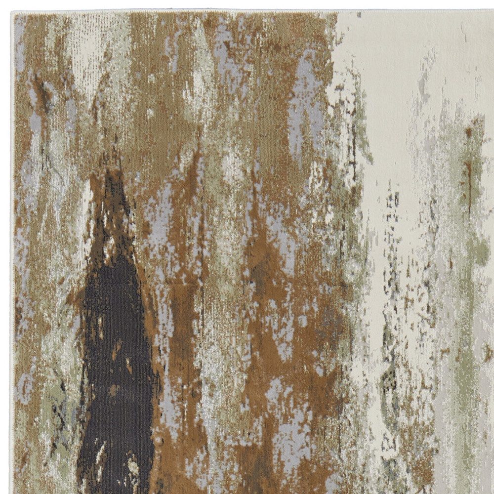 8′ Beige Bronze And Black Abstract Runner Rug