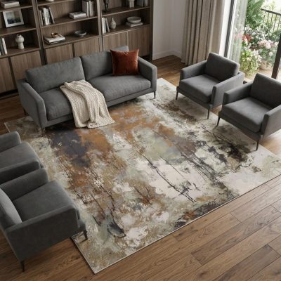 12′ X 15′ Orange Purple And Green Abstract Area Rug