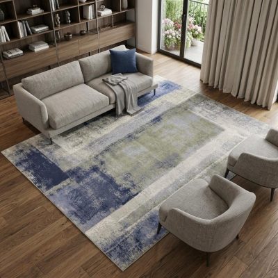 8′ X 10′ Blue Green Ivory Abstract Distressed Area Rug