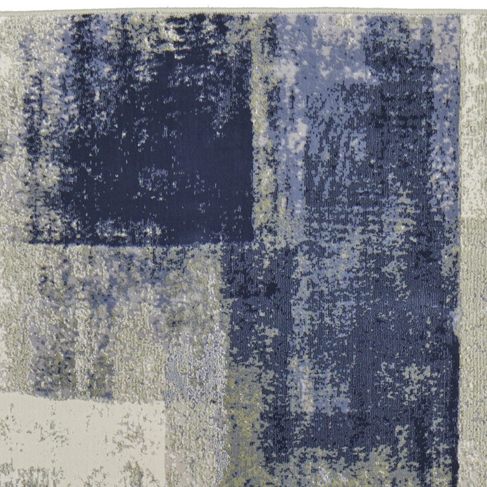 8′ Blue Green And Ivory Abstract Distressed Runner Rug
