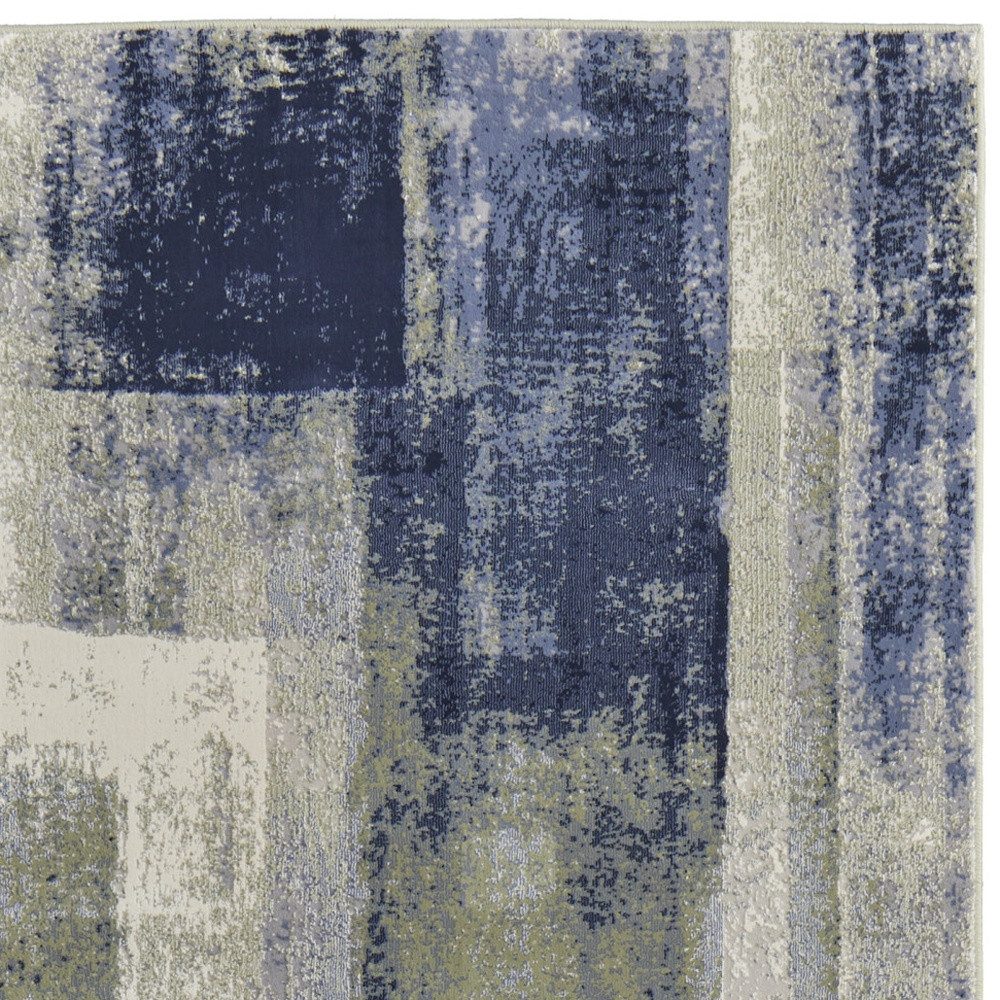 8′ Blue Green And Ivory Abstract Distressed Runner Rug