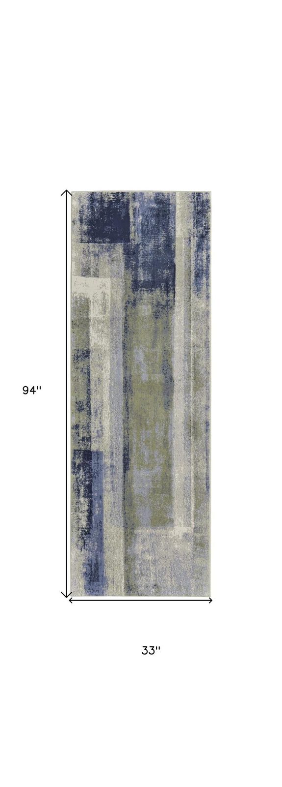 8′ Blue Green And Ivory Abstract Distressed Runner Rug