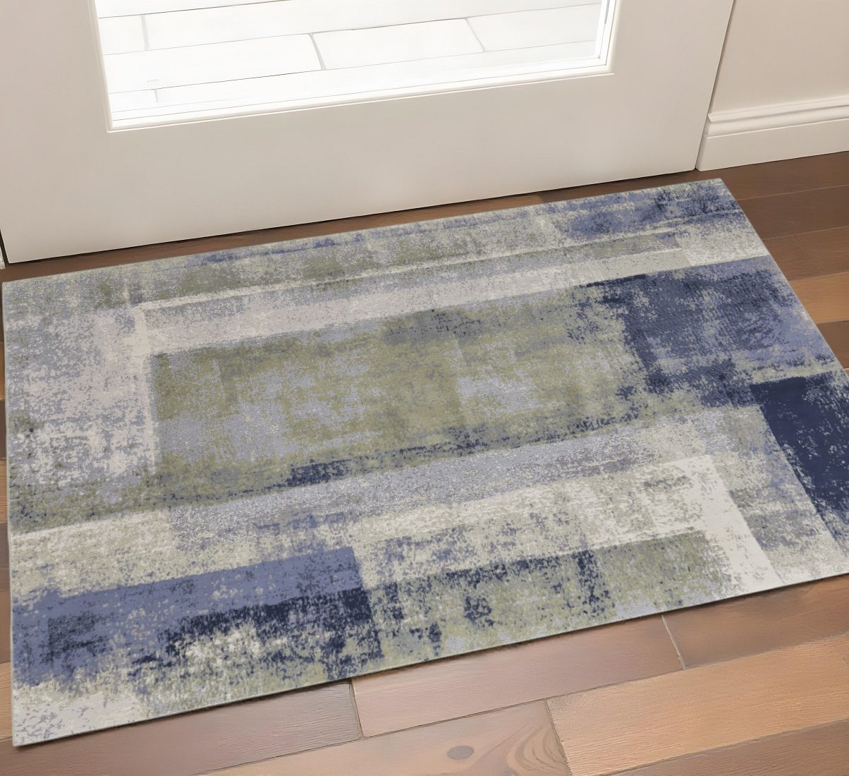 2′ X 3′ Blue Green Ivory Abstract Distressed Area Rug