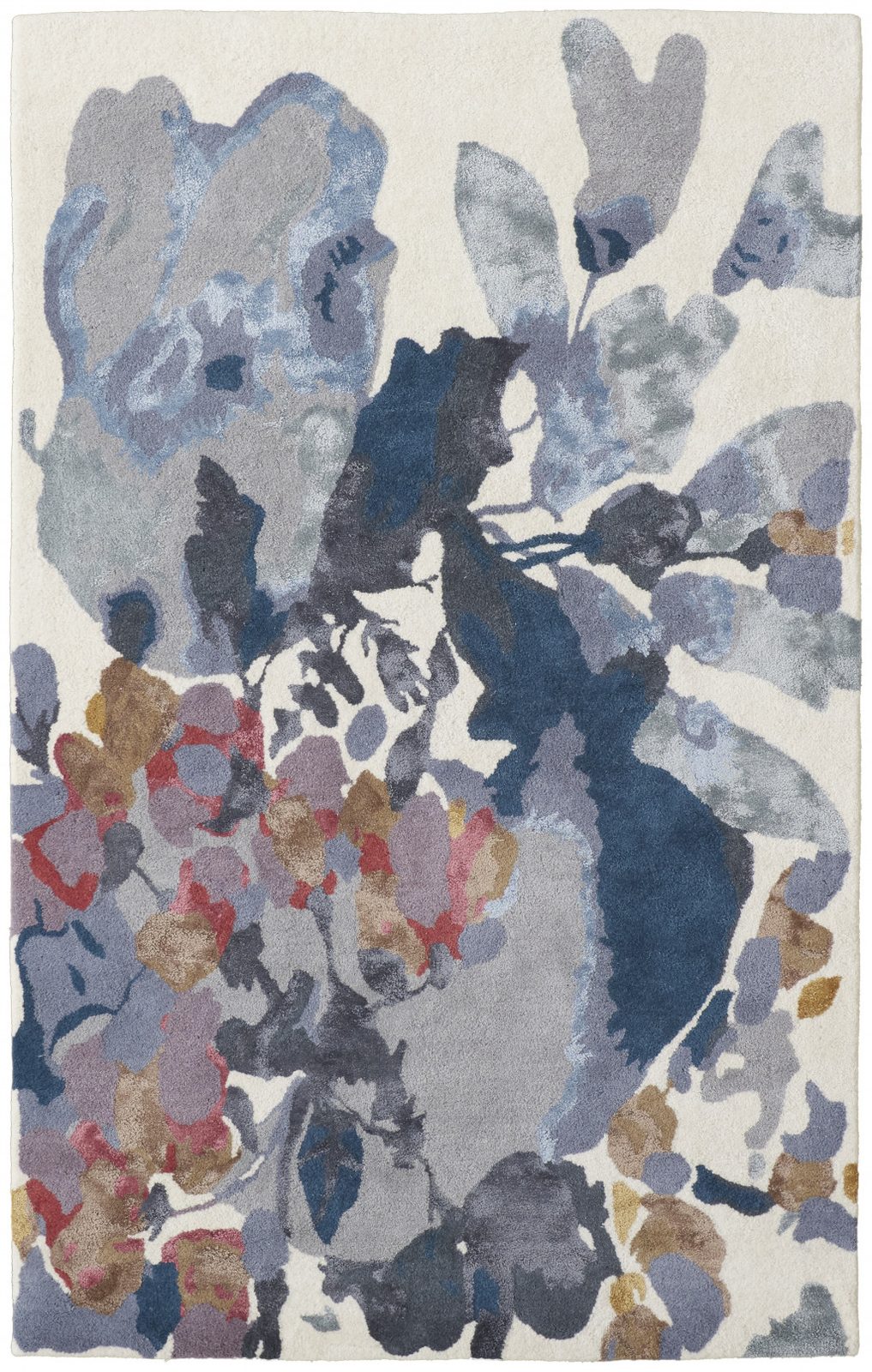 8′ X 10′ Blue Gray Pink Wool Floral Area Rug