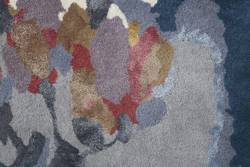 8′ X 10′ Blue Gray Pink Wool Floral Area Rug