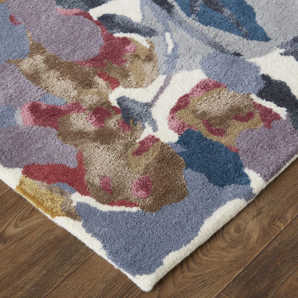 8′ X 10′ Blue Gray Pink Wool Floral Area Rug