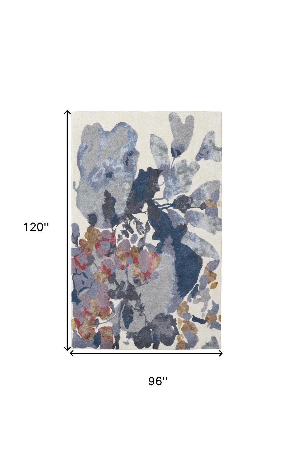 8′ X 10′ Blue Gray Pink Wool Floral Area Rug