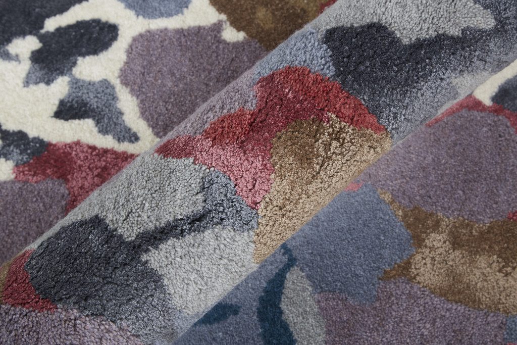 8′ X 10′ Blue Gray Pink Wool Floral Area Rug