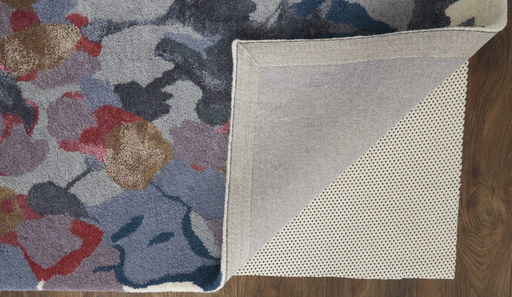 9′ X 12′ Blue Gray Pink Wool Floral Area Rug