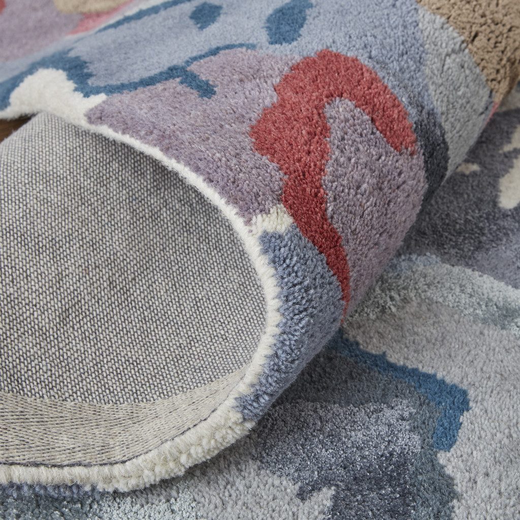 9′ X 12′ Blue Gray Pink Wool Floral Area Rug