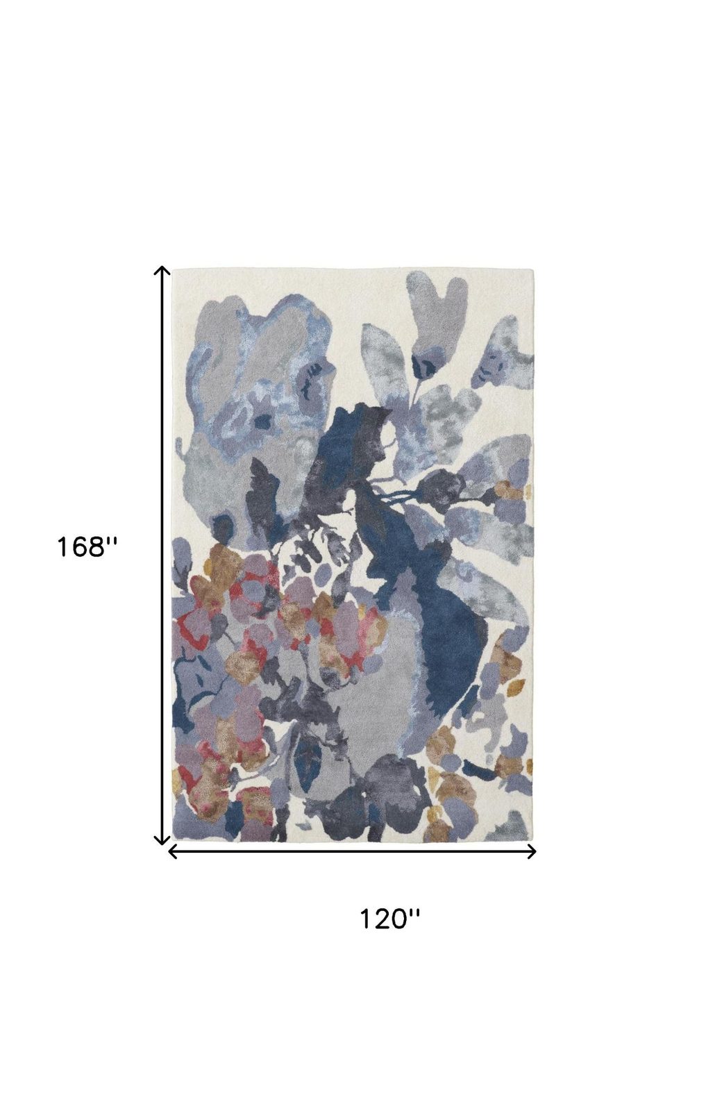 10′ X 14′ Blue Gray Pink Wool Floral Area Rug