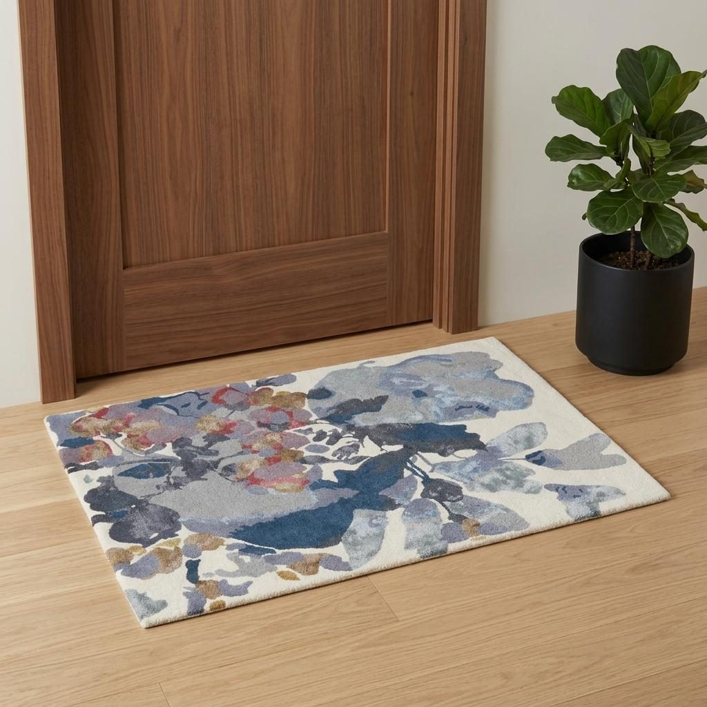 2′ X 3′ Blue Gray Pink Floral Wool Area Rug