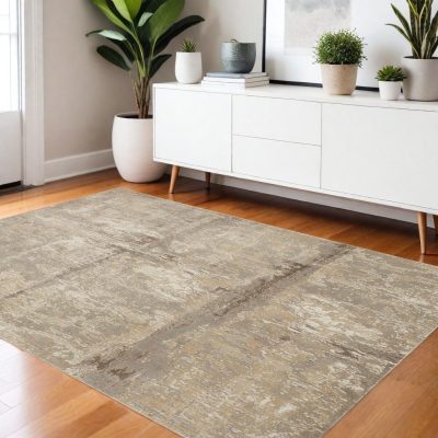 4′ X 6′ Tan Ivory And Brown Abstract Area Rug