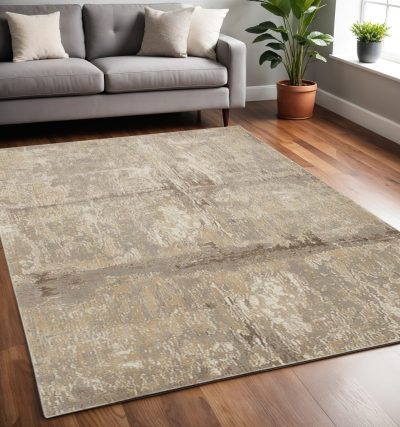 5′ X 8′ Tan Ivory And Brown Abstract Area Rug