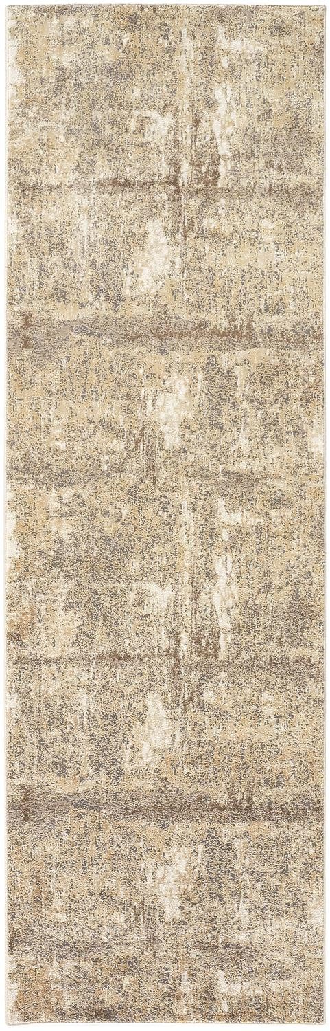 8′ Tan Ivory And Brown Abstract Distressed Runner Rug