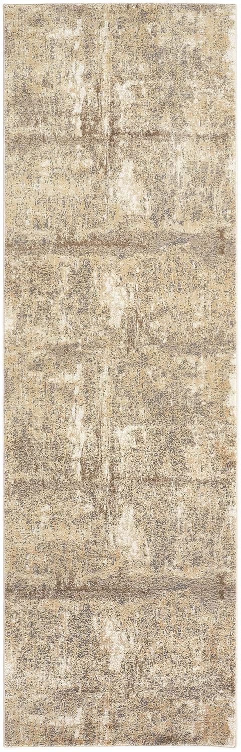 8′ Tan Ivory And Brown Abstract Distressed Runner Rug