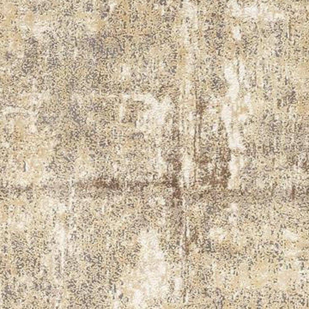 8′ Tan Ivory And Brown Abstract Distressed Runner Rug