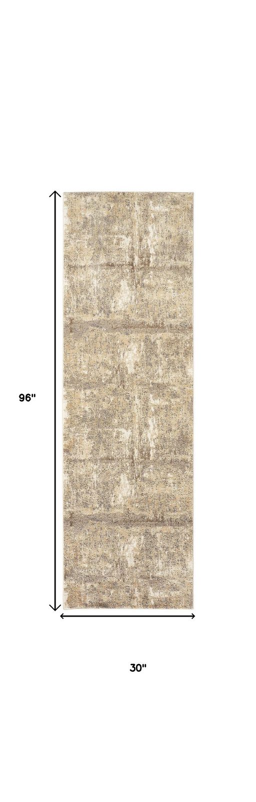 8′ Tan Ivory And Brown Abstract Distressed Runner Rug