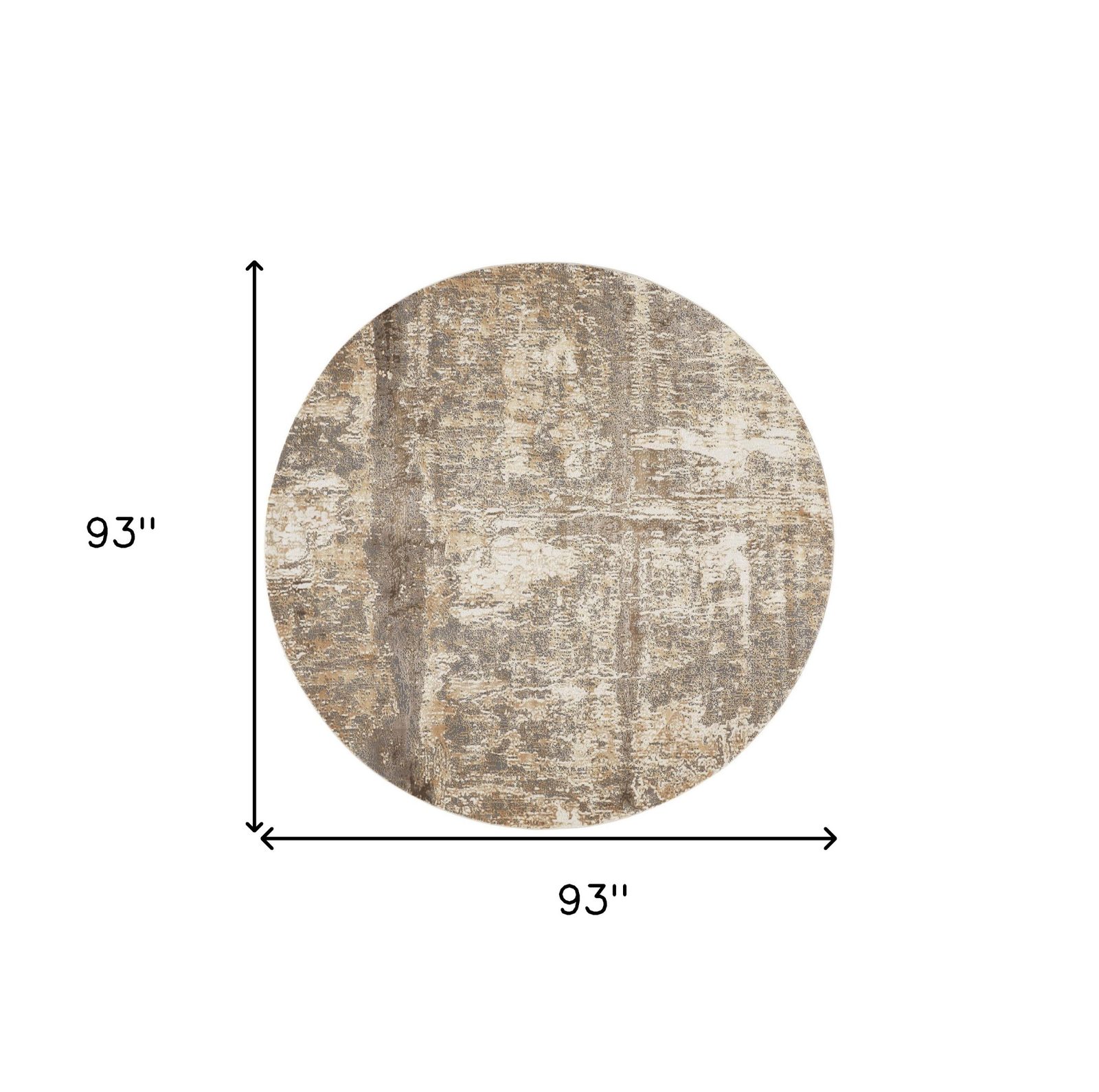 8′ Tan Ivory and Brown Abstract Round Rug