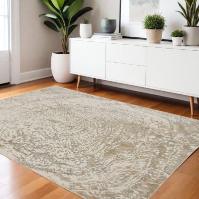 4′ X 6′ Gray Ivory and Tan Abstract Area Rug