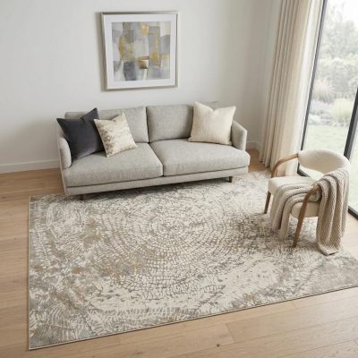 5′ X 8′ Gray Ivory And Tan Abstract Area Rug