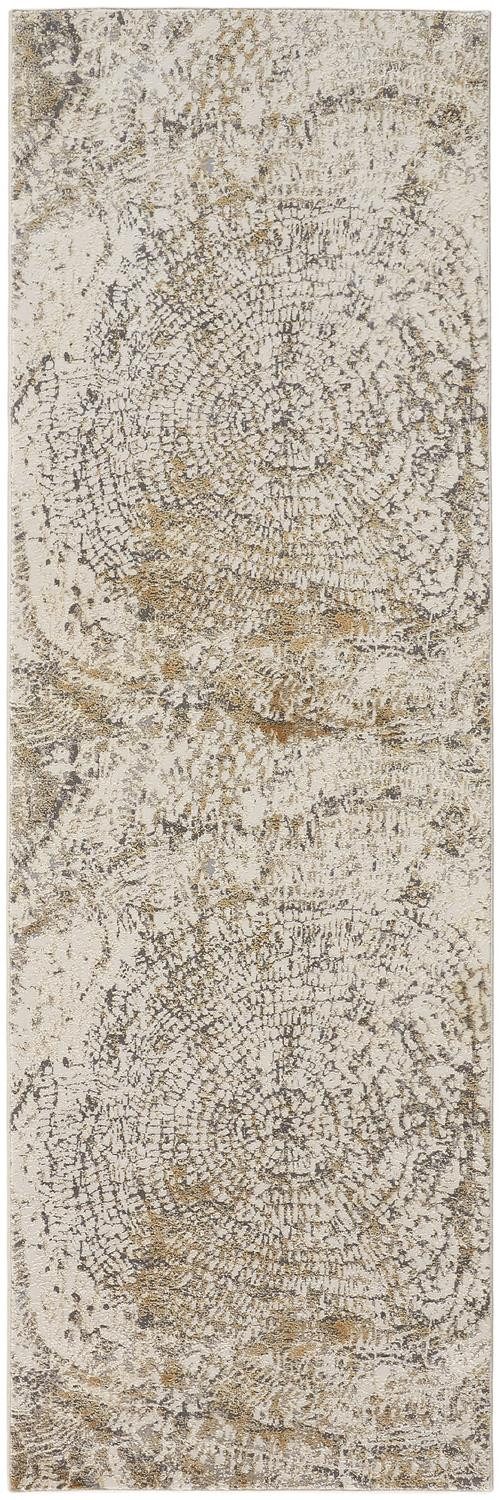 8′ Gray Ivory and Tan Abstract Distressed Runner