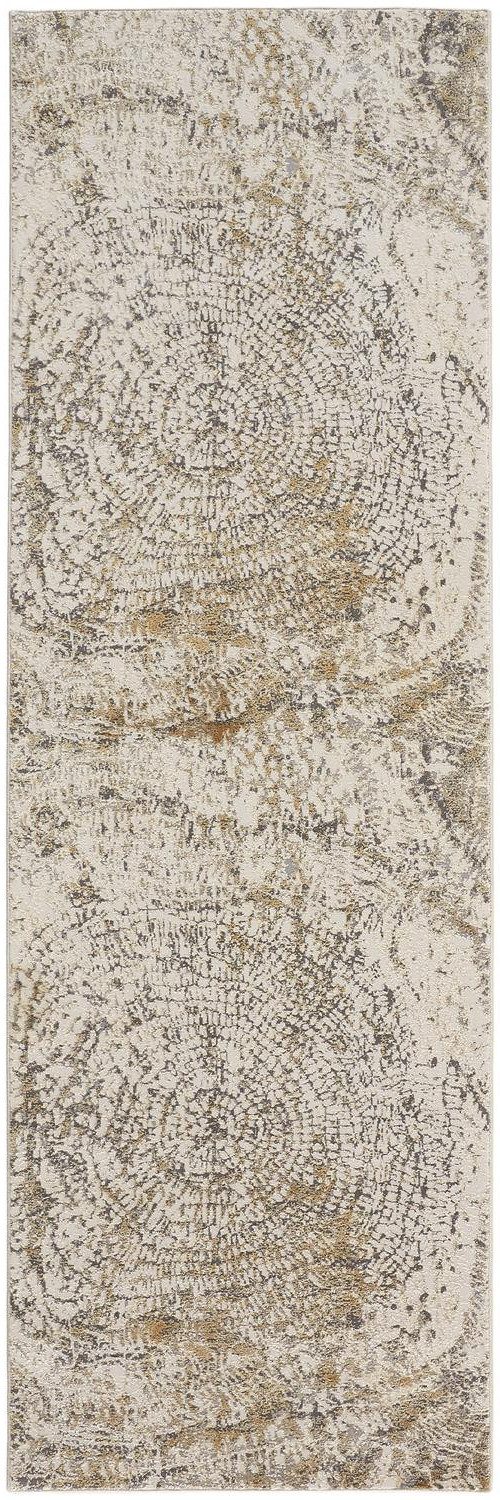 8′ Gray Ivory and Tan Abstract Distressed Runner