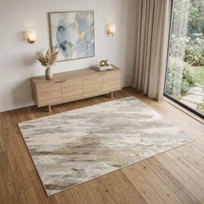 4′ X 6′ Brown and Ivory Abstract Area Rug III