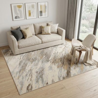 5′ X 8′ Brown and Ivory Abstract Non-Skid Area Rug