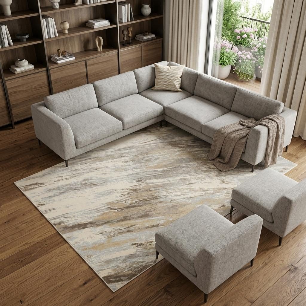 8′ X 10′ Ivory Tan And Brown Abstract Area Rug