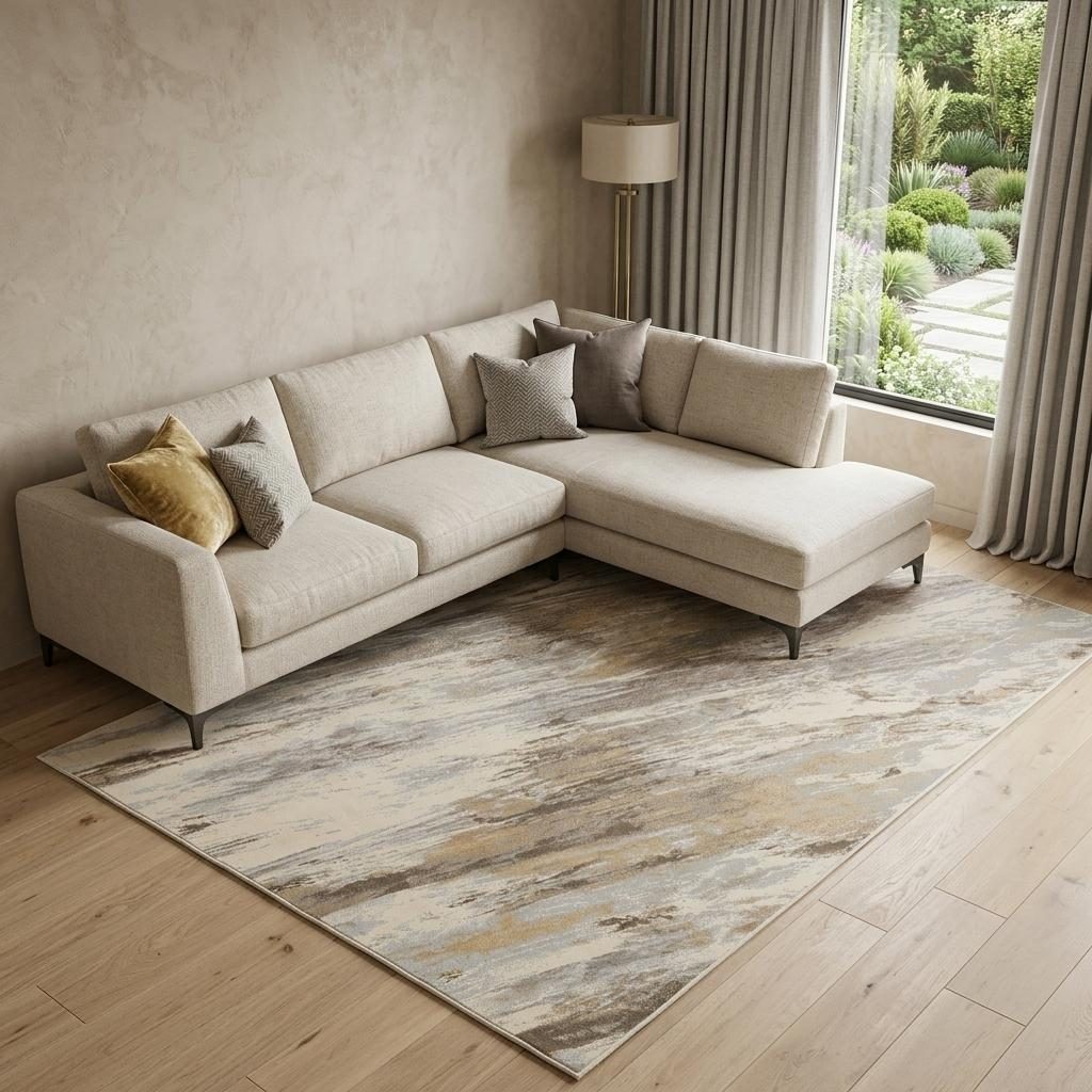 9′ X 12′ Ivory Tan And Brown Abstract Area Rug
