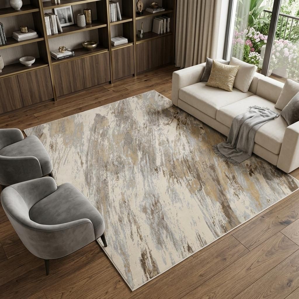 10′ X 14′ Ivory Tan And Brown Abstract Area Rug