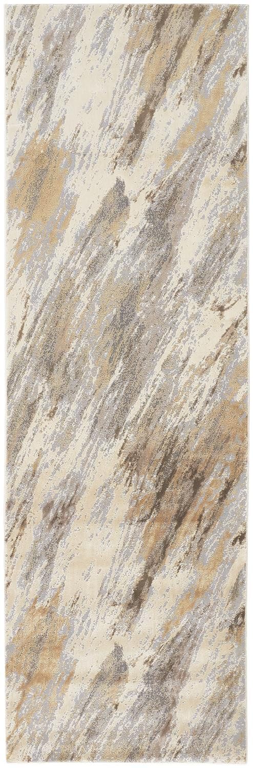 8′ Brown and Ivory Abstract Distressed Runner Rug