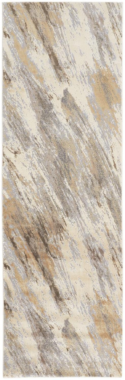 8′ Brown and Ivory Abstract Distressed Runner Rug