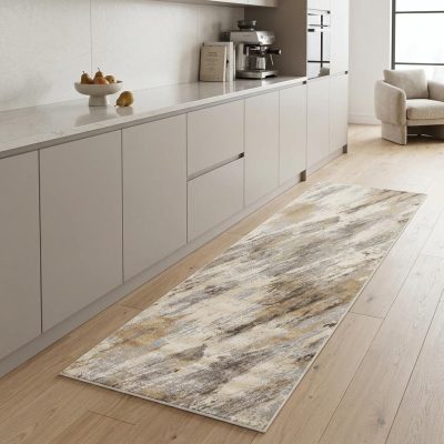 8′ Brown and Ivory Abstract Distressed Runner Rug