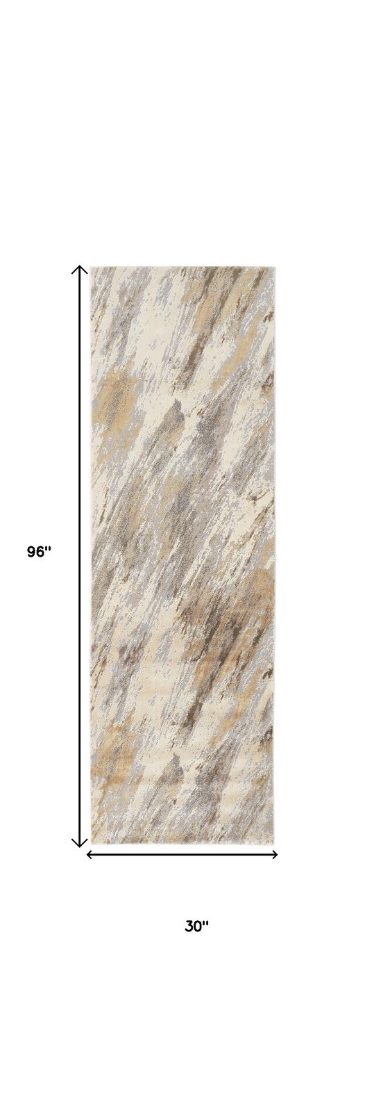 8′ Brown and Ivory Abstract Distressed Runner Rug