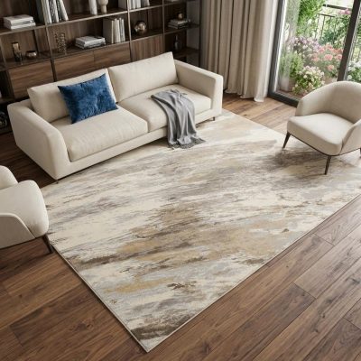 12′ X 15′ Ivory Tan And Brown Abstract Area Rug