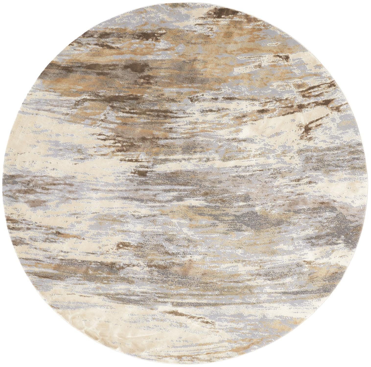 8′ Brown and Ivory Abstract Non Skid Round Rug II