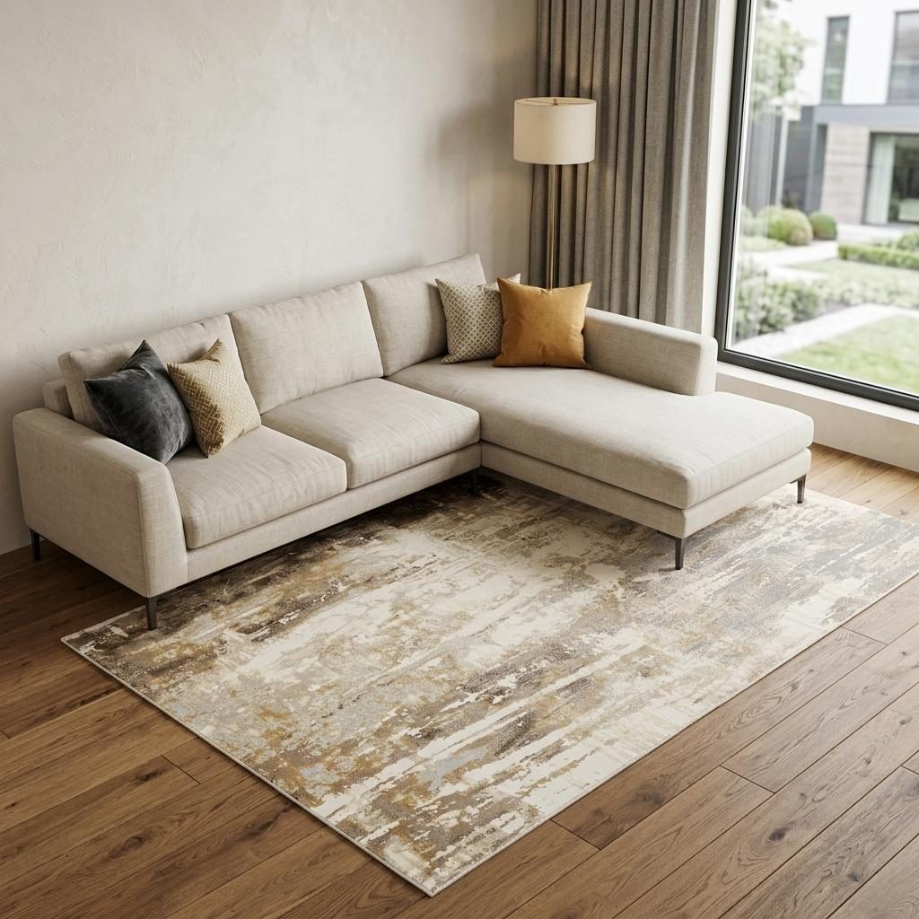 8′ X 10′ Tan Ivory and Gray Abstract Area Rug