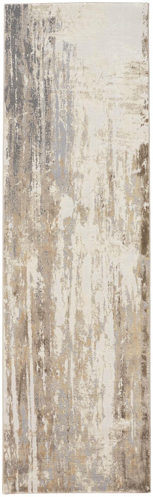 8′ Tan Ivory and Gray Abstract Runner Rug