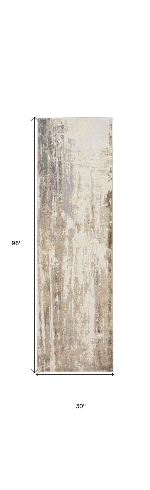 8′ Tan Ivory and Gray Abstract Runner Rug