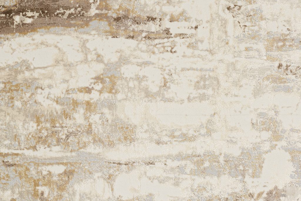 8′ Tan Ivory and Gray Abstract Runner Rug
