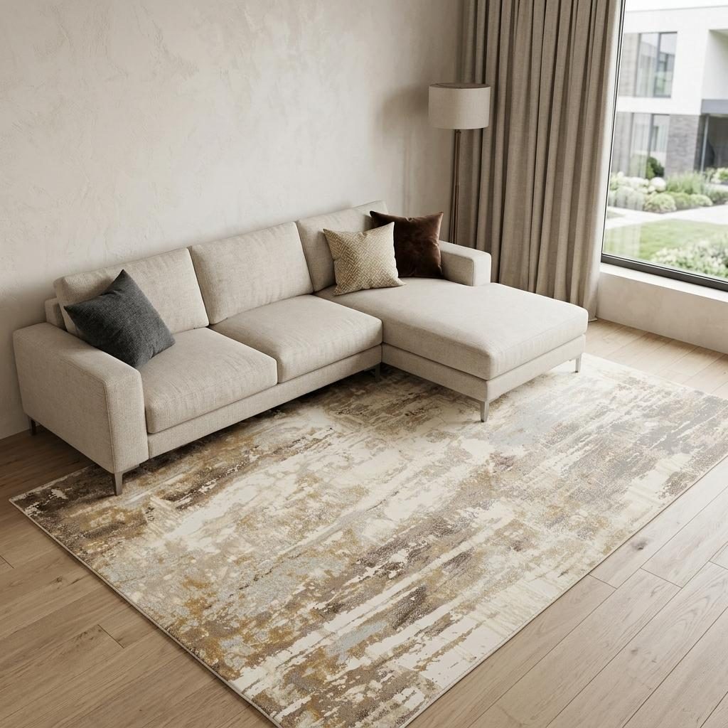 12′ X 15′ Tan Ivory And Gray Abstract Area Rug