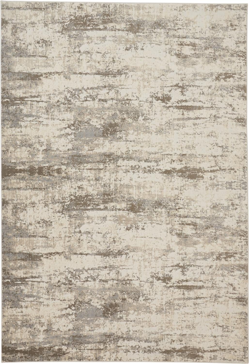 9′ X 12′ Ivory and Brown Abstract Area Rug