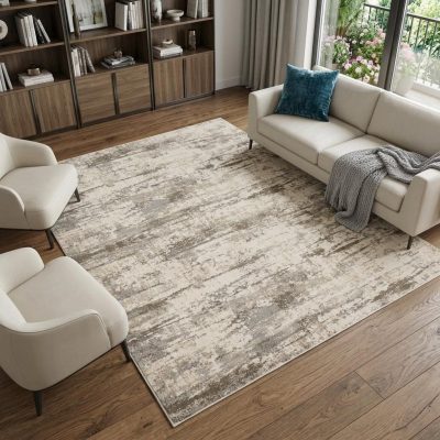 10′ × 14′ Ivory And Brown Abstract Area Rug