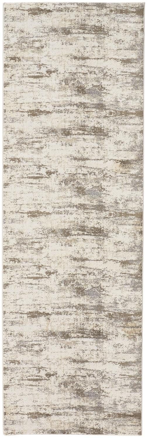 8′ Brown and Ivory Abstract Distressed Runner Rug II