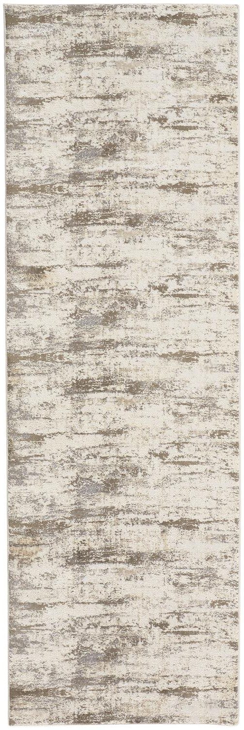 8′ Brown and Ivory Abstract Distressed Runner Rug II